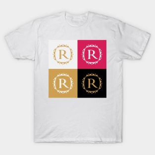 Royal Letter R In Golden Color Square Pattern Layout with Beautiful Colors T-Shirt